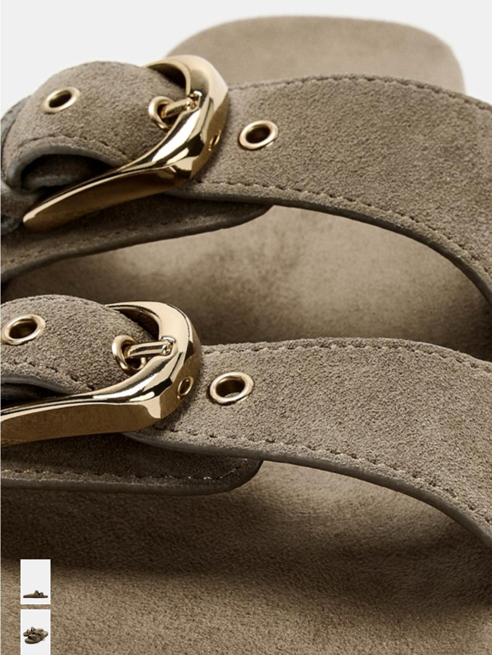 Zara Brown Double-Buckle Suede Slide Sandals - Picture 3 of 4